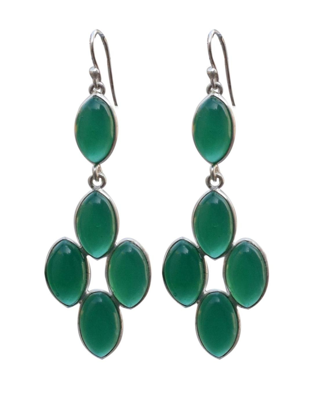 Silver Planets Women Green Earrings