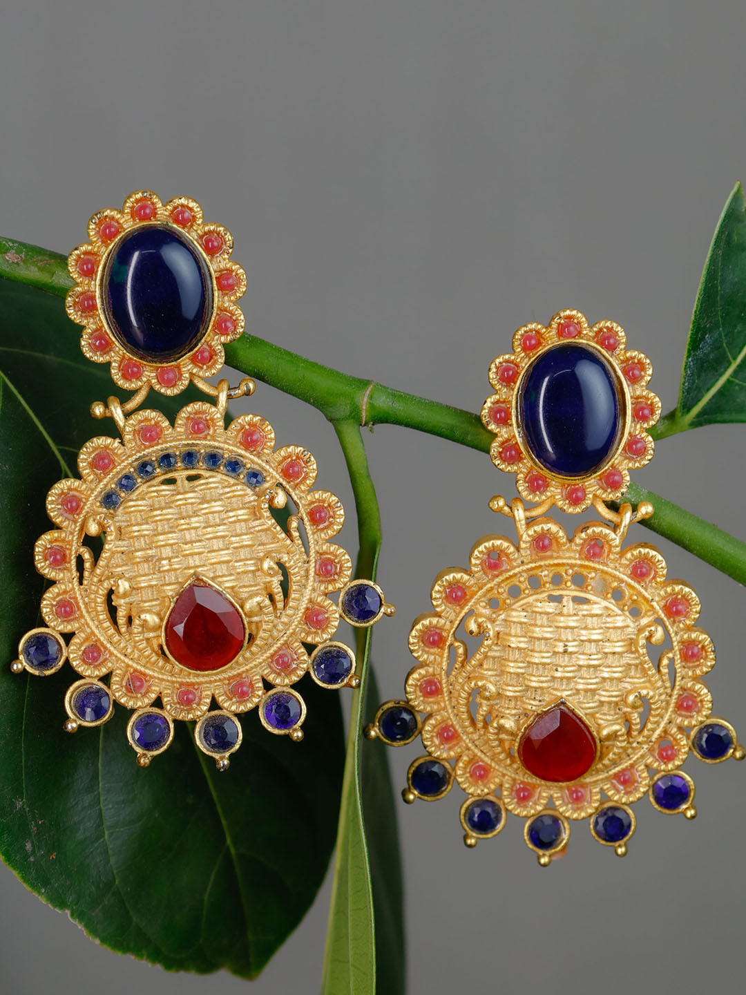 AMALAAN JEWELS Naaz Nok Gold-Plated Artificial Stones Studded Geometric Drop Earrings