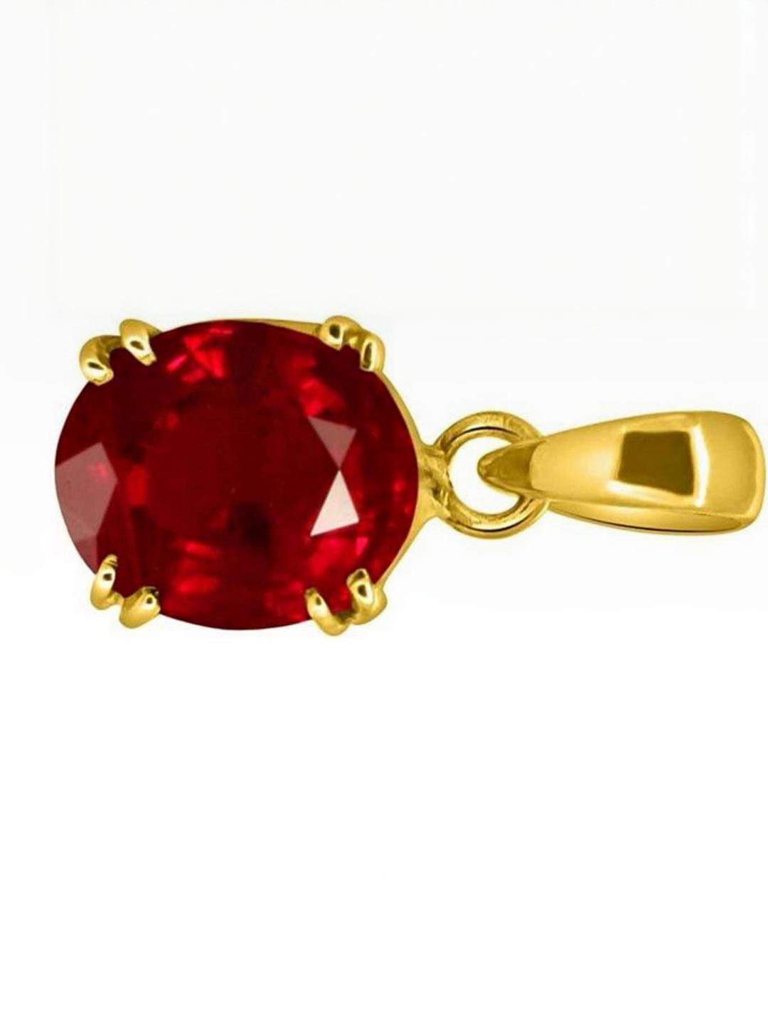 RAVIOUR LIFESTYLE Red Stone Studded Gold-Plated Oval Pendants