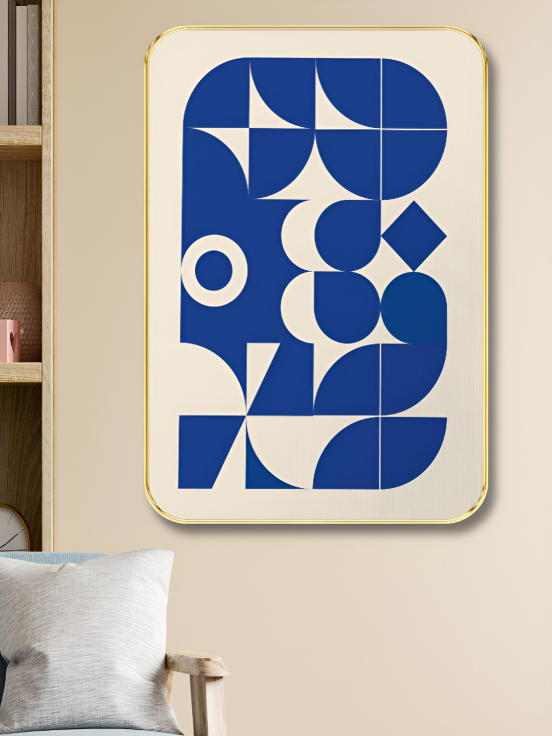 Livin'luxe Beige & Blue Geometric Bauhaus-Inspired Wall Art