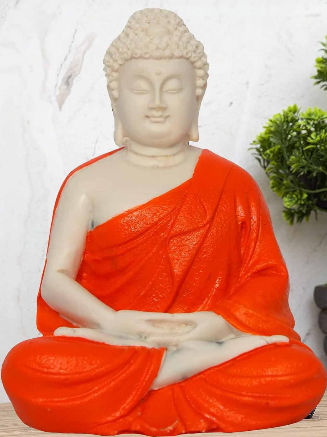 SSS SCULPTURE Orange Buddha Idol Showpiece