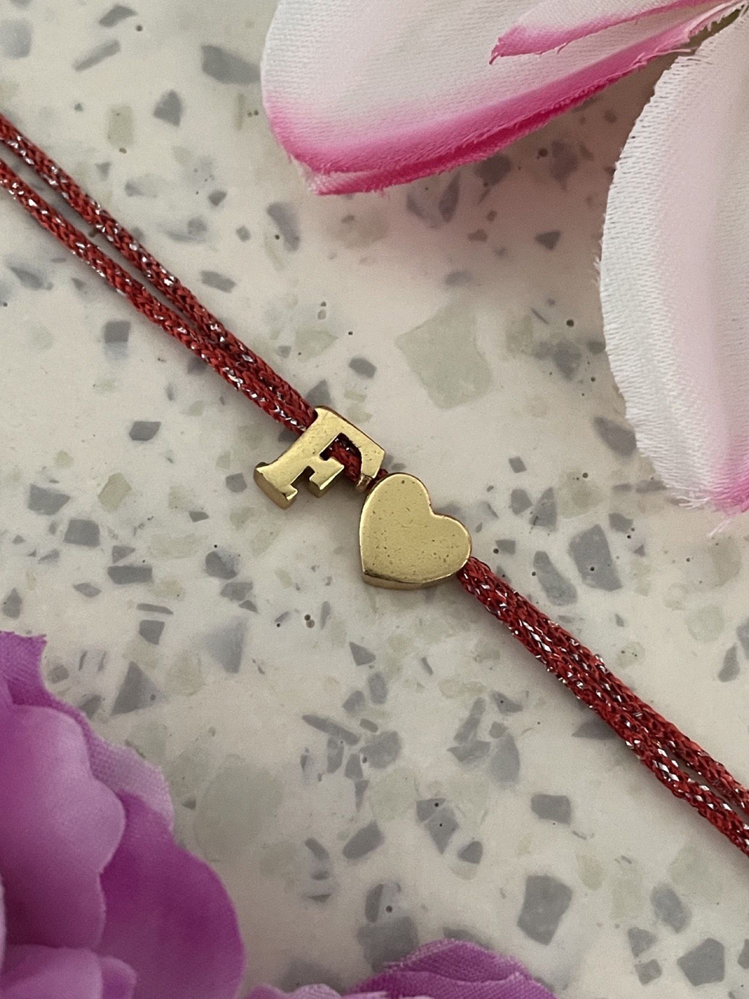 Digital Dress Room F Letter Initial Heart Charm Thread Rakhi