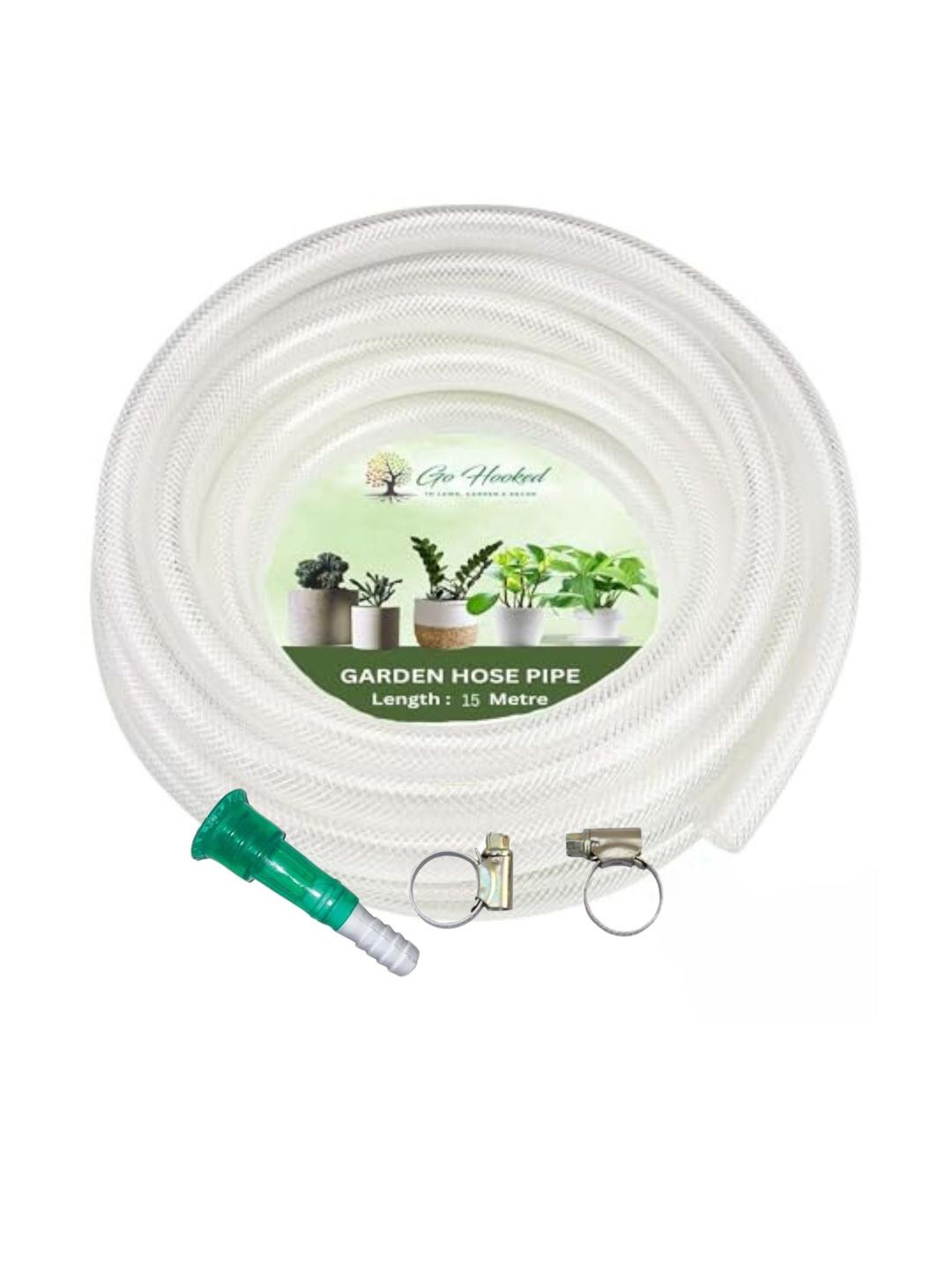 Go Hooked 15 Metre Clear Braided PVC Hose Pipe with Hose Connector And Clamps