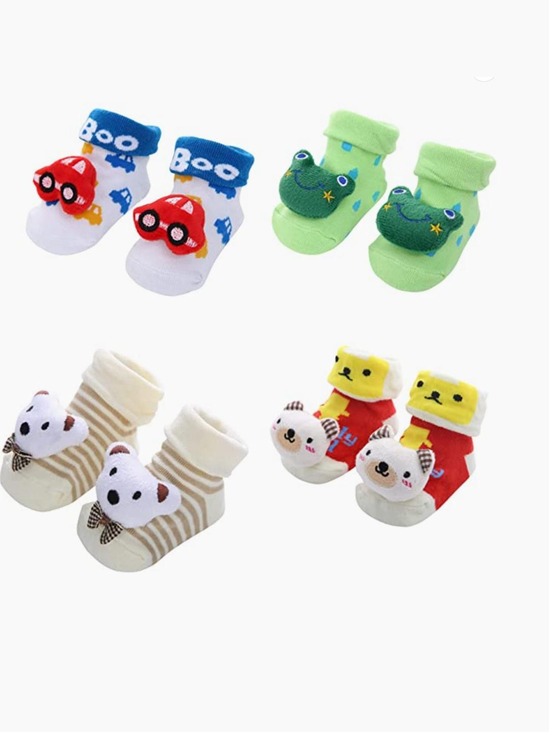 MumsLap Kids Pack of 4 Patterned Anti-Skid Ankle Length Cotton Socks