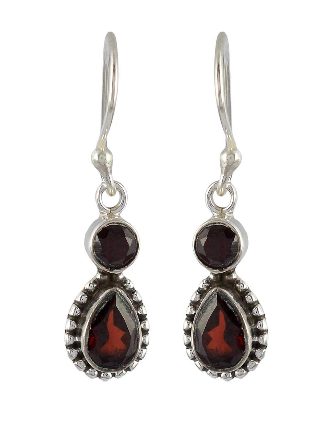 Silver Planets 92.5-925 Sterling Silver Garnet Stone Ethnic Earring For Women And Girls