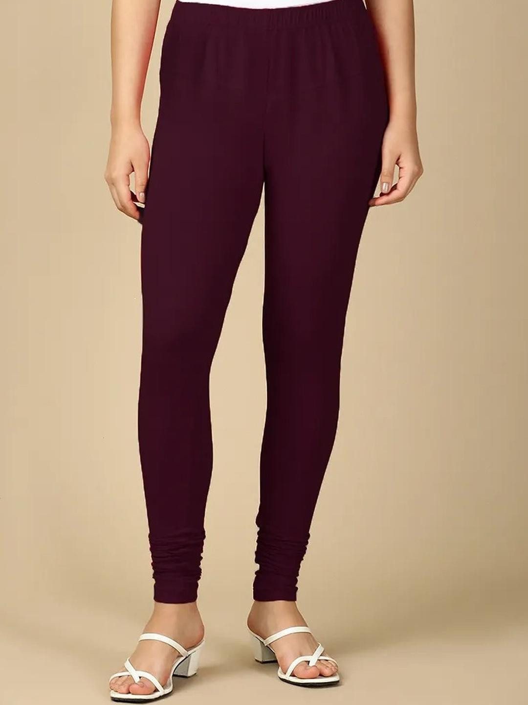 Women's Solid Mid Rise Ankle Length Leggings Purple