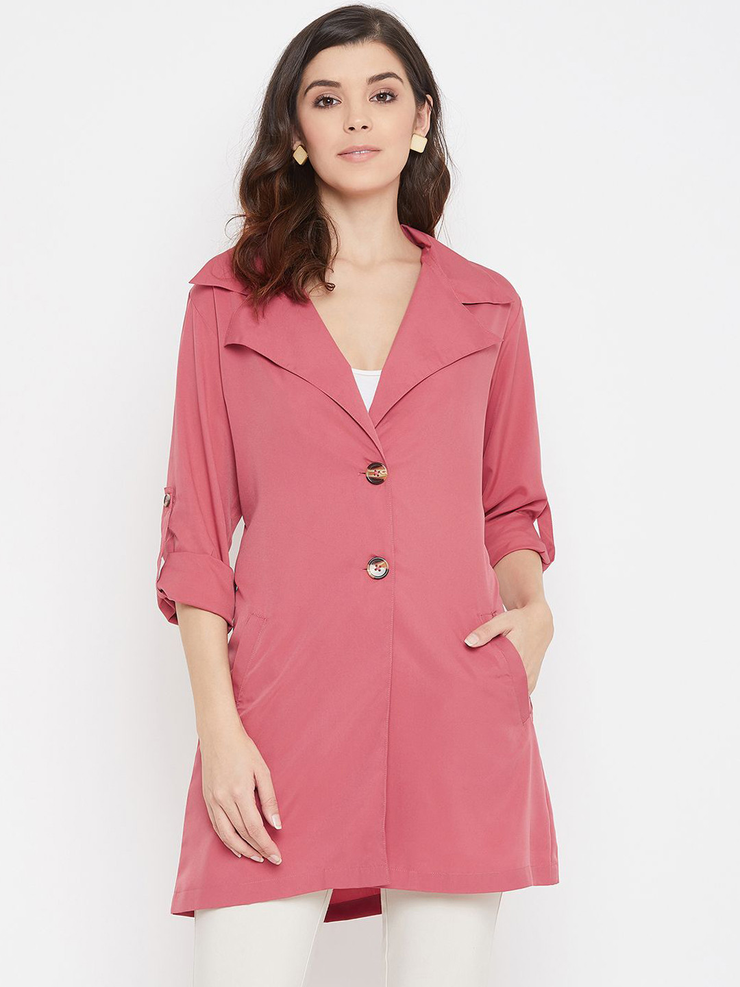 Color Cocktail Women Single Breasted Notched Collar Trench Coat