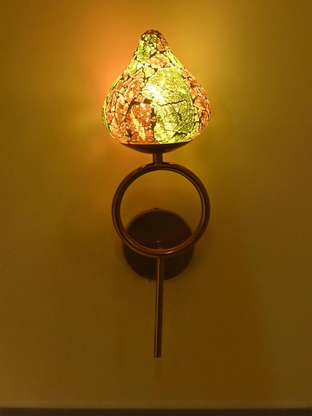 SOMIL Green & Orange Printed Glass Decorative Wall Light