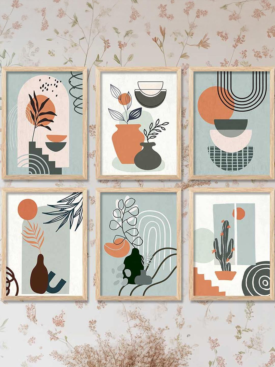 WALLLANE Brown 6 and more Piece Wood Modern Abstract Wall Paintings