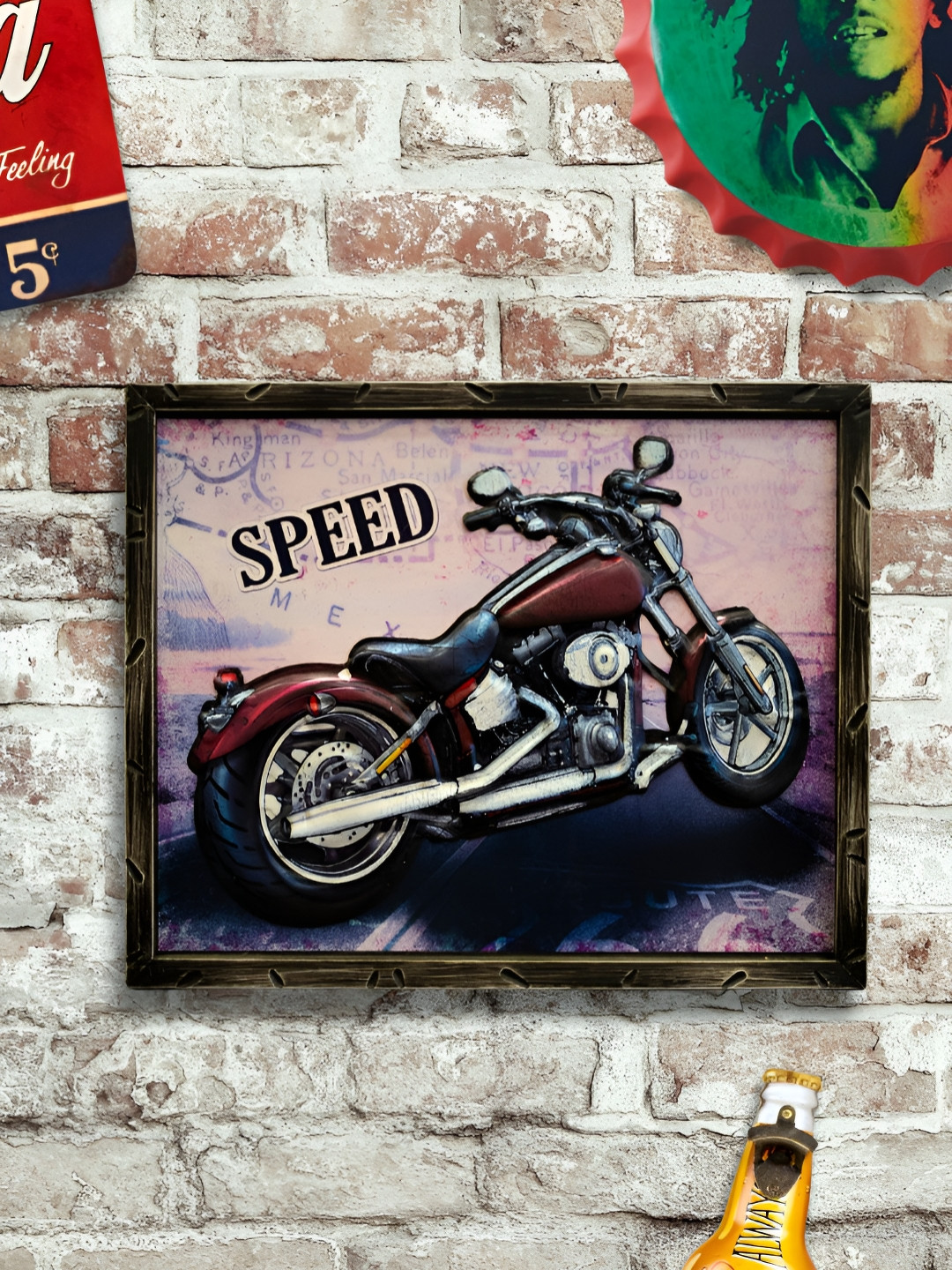 eazy wagon Brown & Purple Motorcycle FatBoy Retro Wall Art