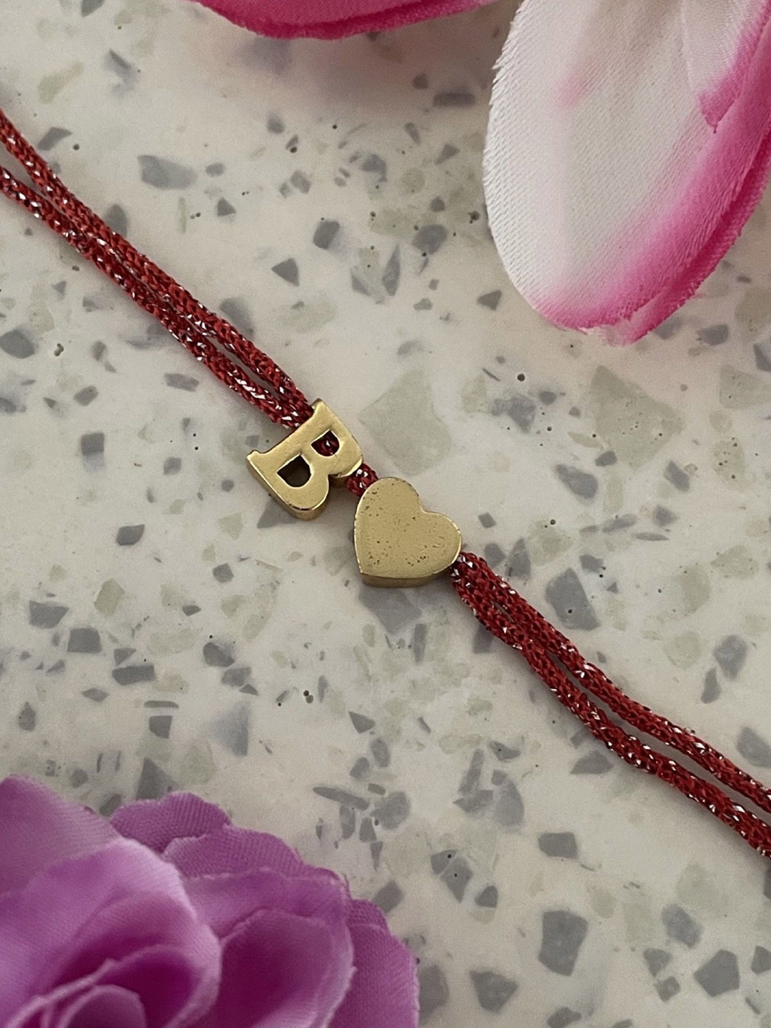 Digital Dress Room Gold Plated B Alphabet Heart Charm Initial Thread Rakhi