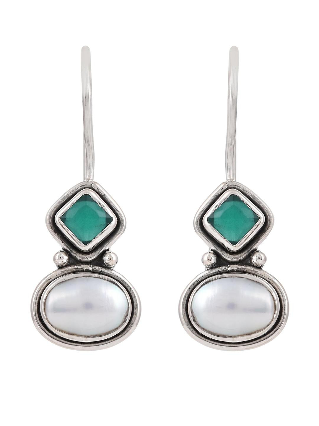 Silver Planets 92.5-925 Sterling Silver Pearl Green Onyx StoneEarring For Girls & Women (15)
