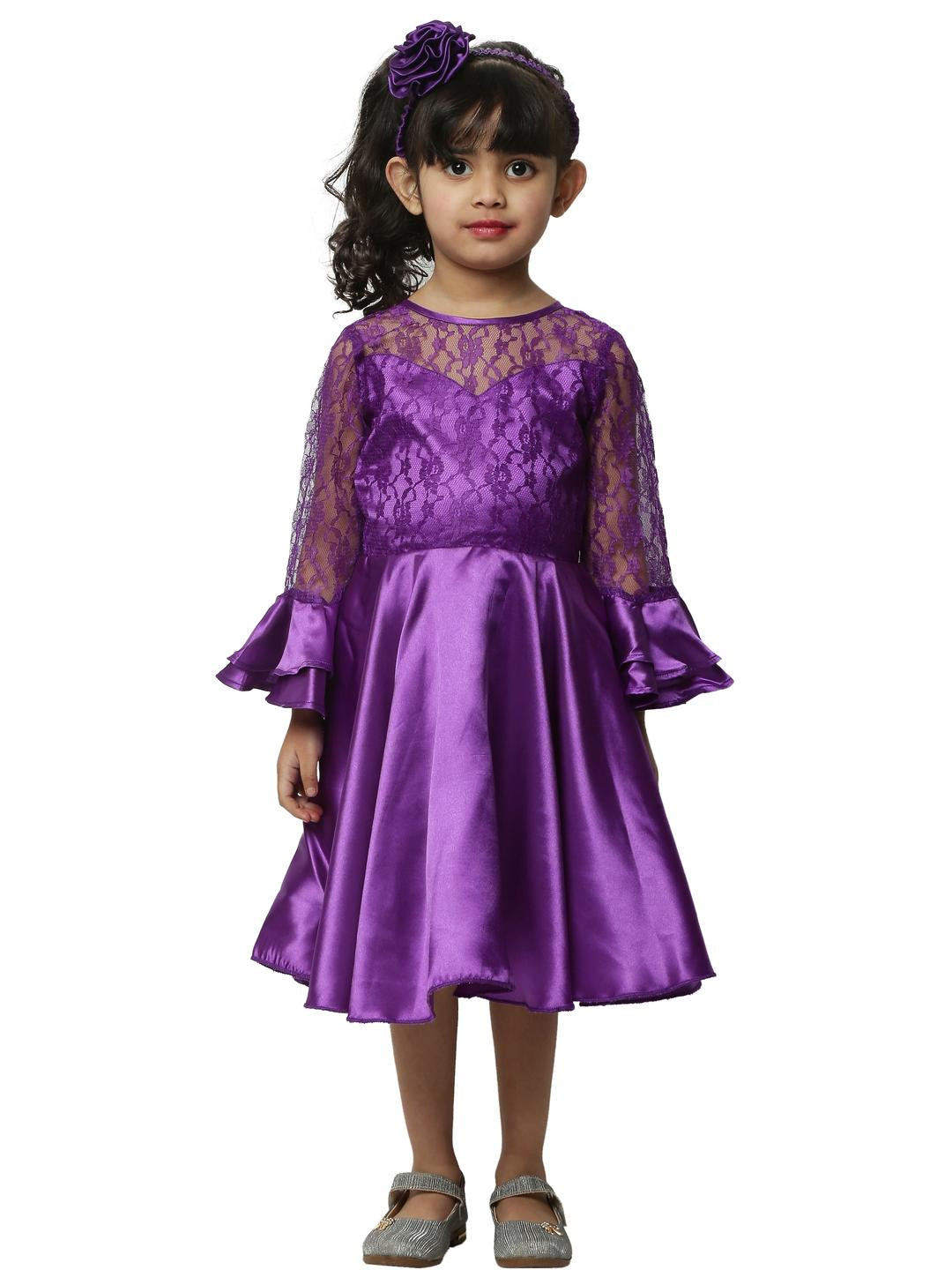 Shahina Fashion Girls Purple 1-2 Year Satin Short Dress