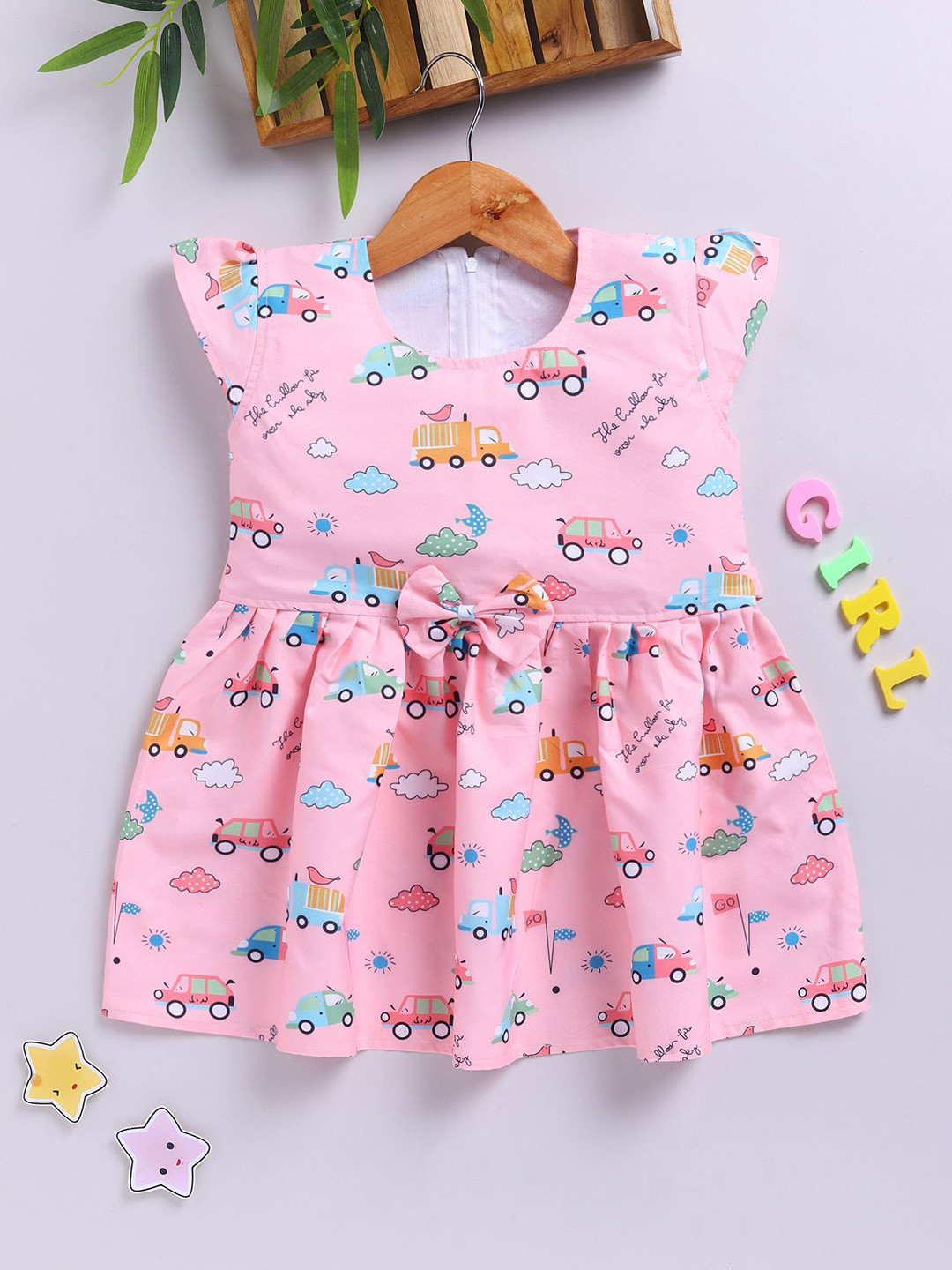 Toonyport Girls Round Neck Printed Flutter Sleeve Fit & Flare Dress