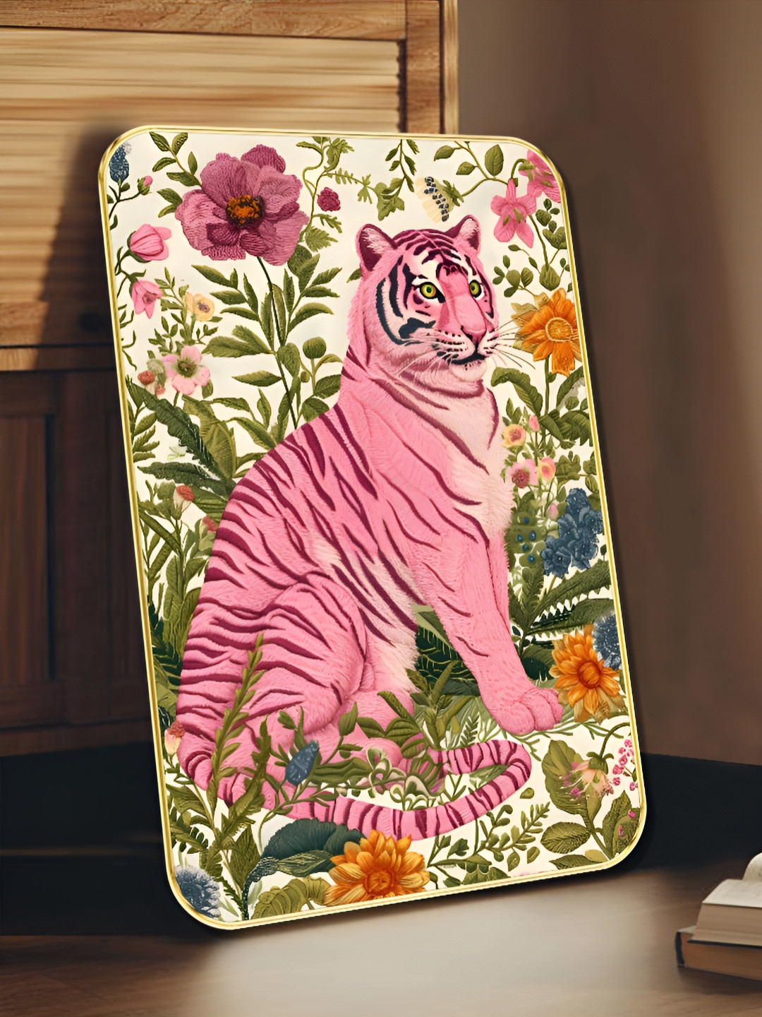 SAF Pink & White MDF Tiger in Bloom Wall Art
