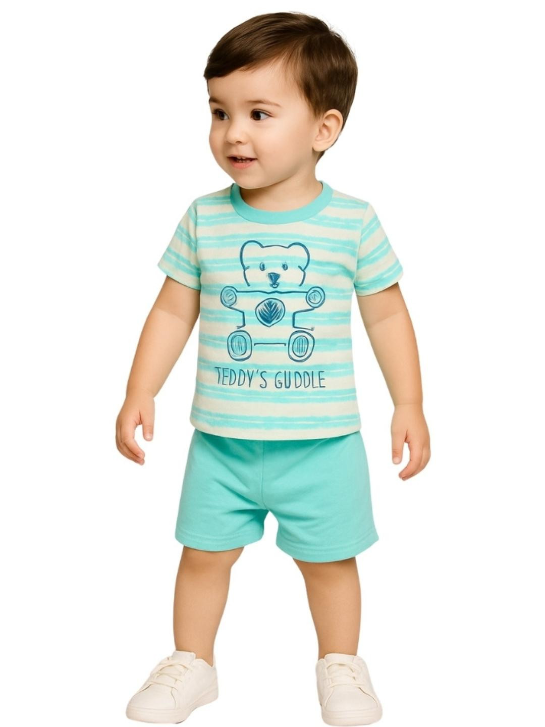 Cdeck Boys Pink & White Cotton Printed T-shirt with Shorts