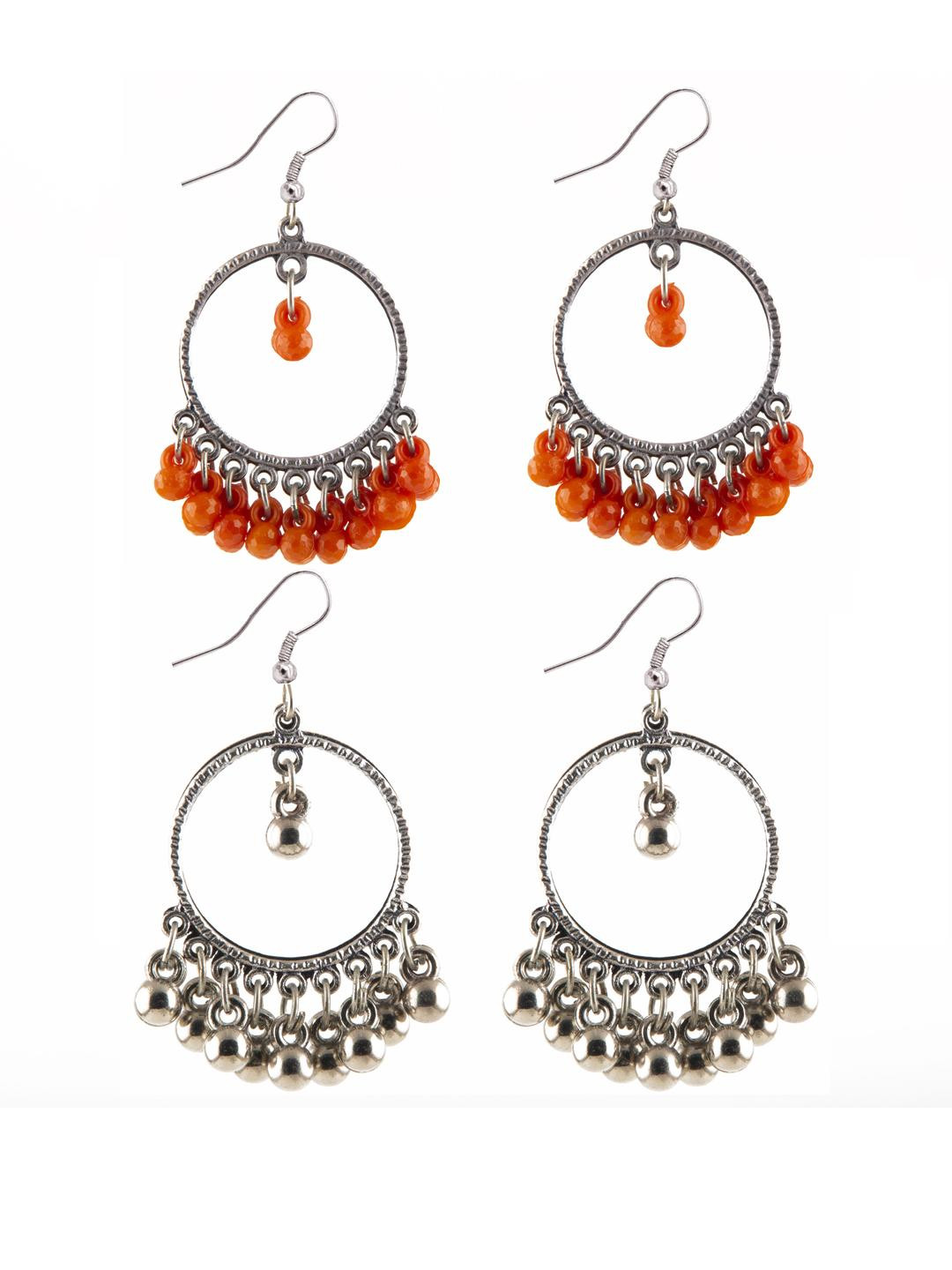 Combo Silver Oxidize Orange & Silver Earrings for Girls