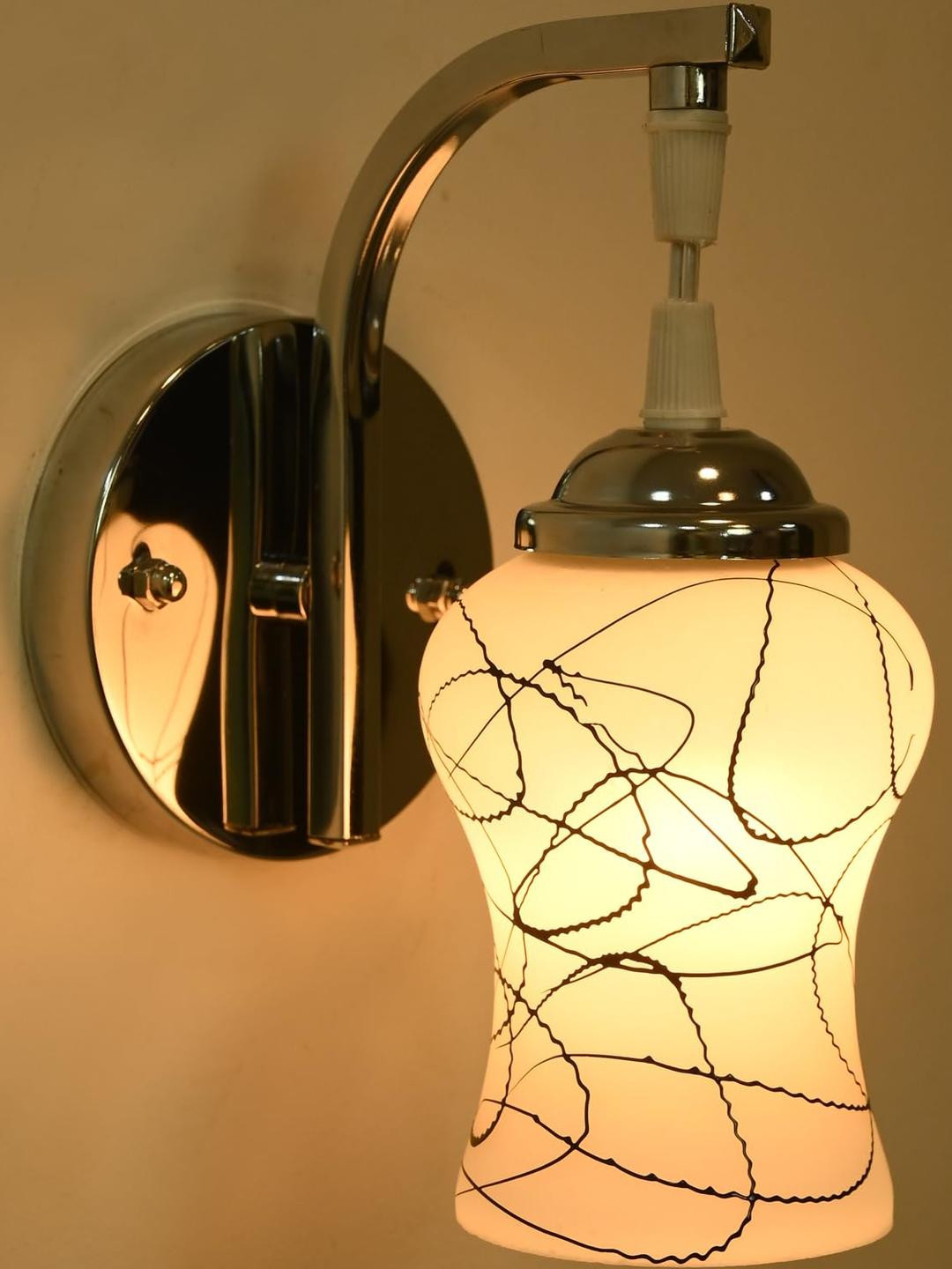 SOMIL Unisex White And  Black Printed Glass Cylinder Shaped Decorative Wall Lamp