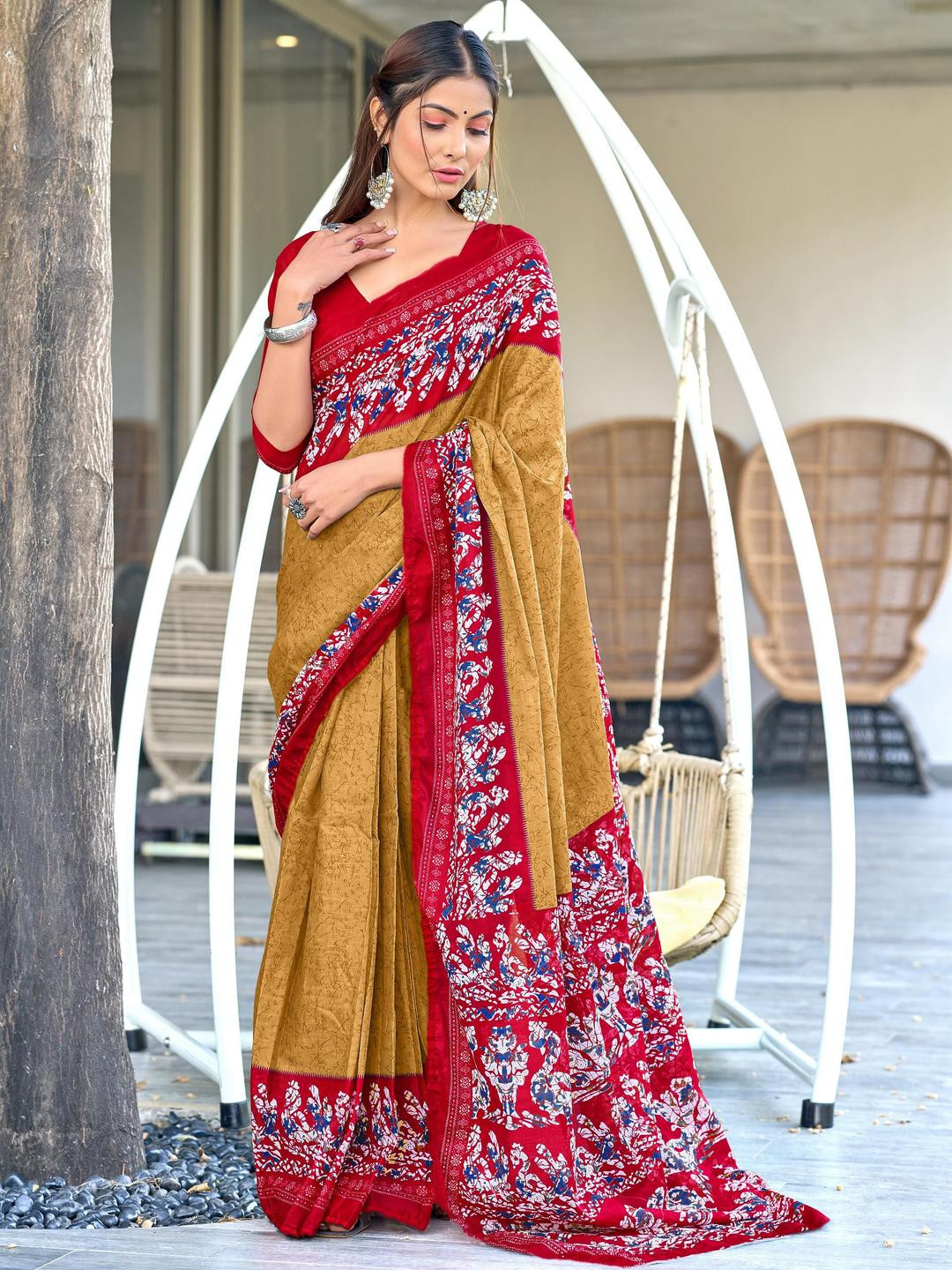 KALINI women Batik soft mulcotton Block Print Saree