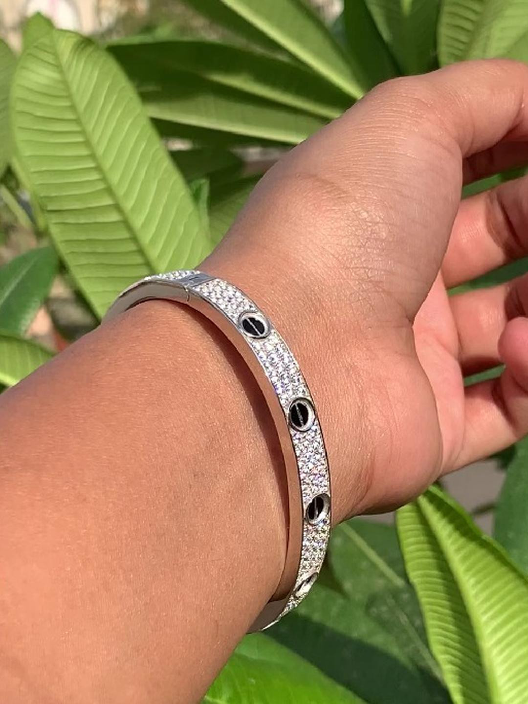 Twenty One Jewels Women Sterling Silver Silver-Plated Kada Bracelet