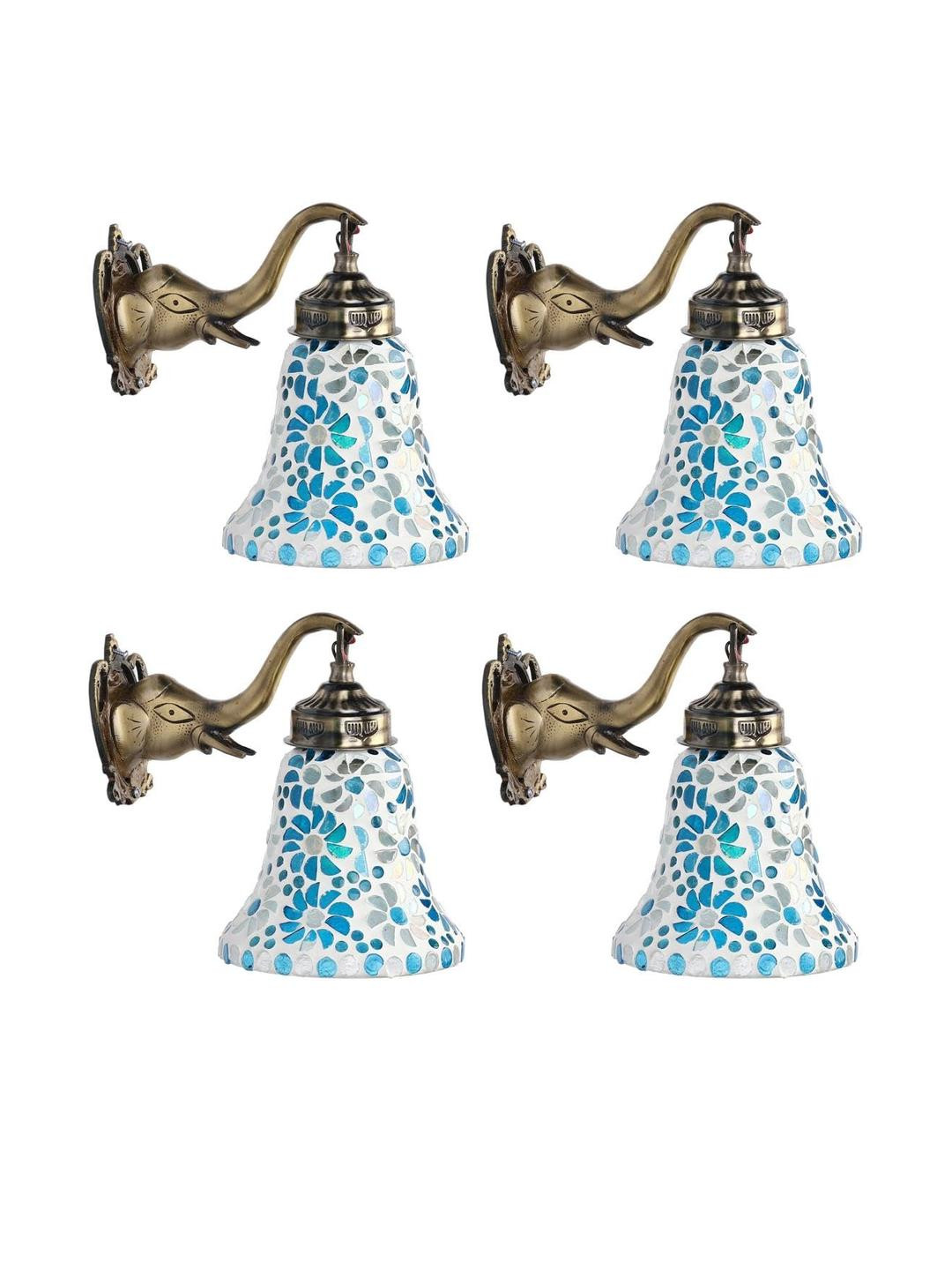 Somil Premium Designer Glass Wall/Night Lamp  Elegant  & Stylish Dcor Accent for Modern Interiors,  Color  Firozi, White, Size- 22 X 24.5 X 24 CM