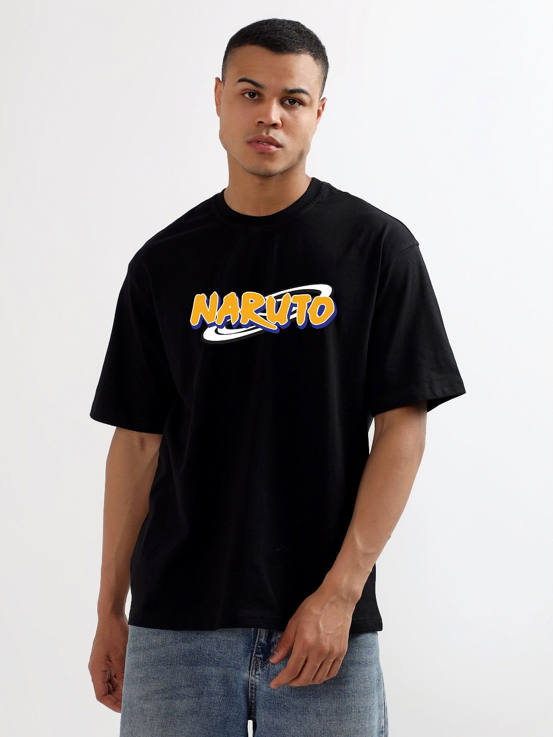 CODE OF HONOUR Men Naruto Typography Printed Round Neck Cotton T-shirt