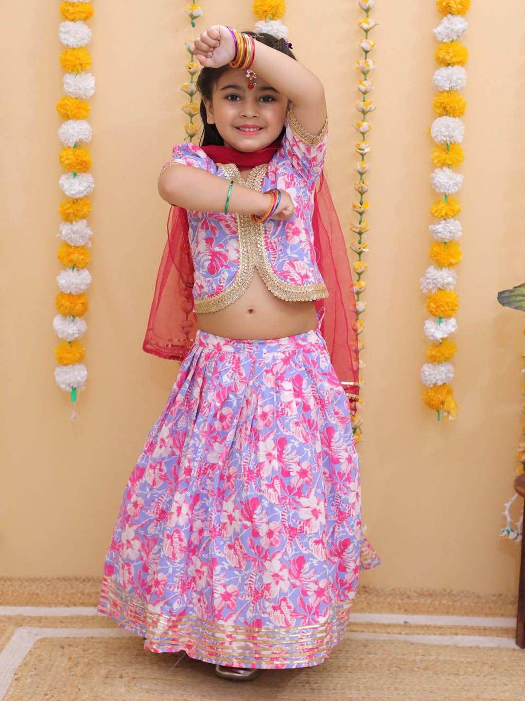 FREE BIRDS Floral Printed Pure Cotton Ready to Wear Lehanga & Choli With Dupatta