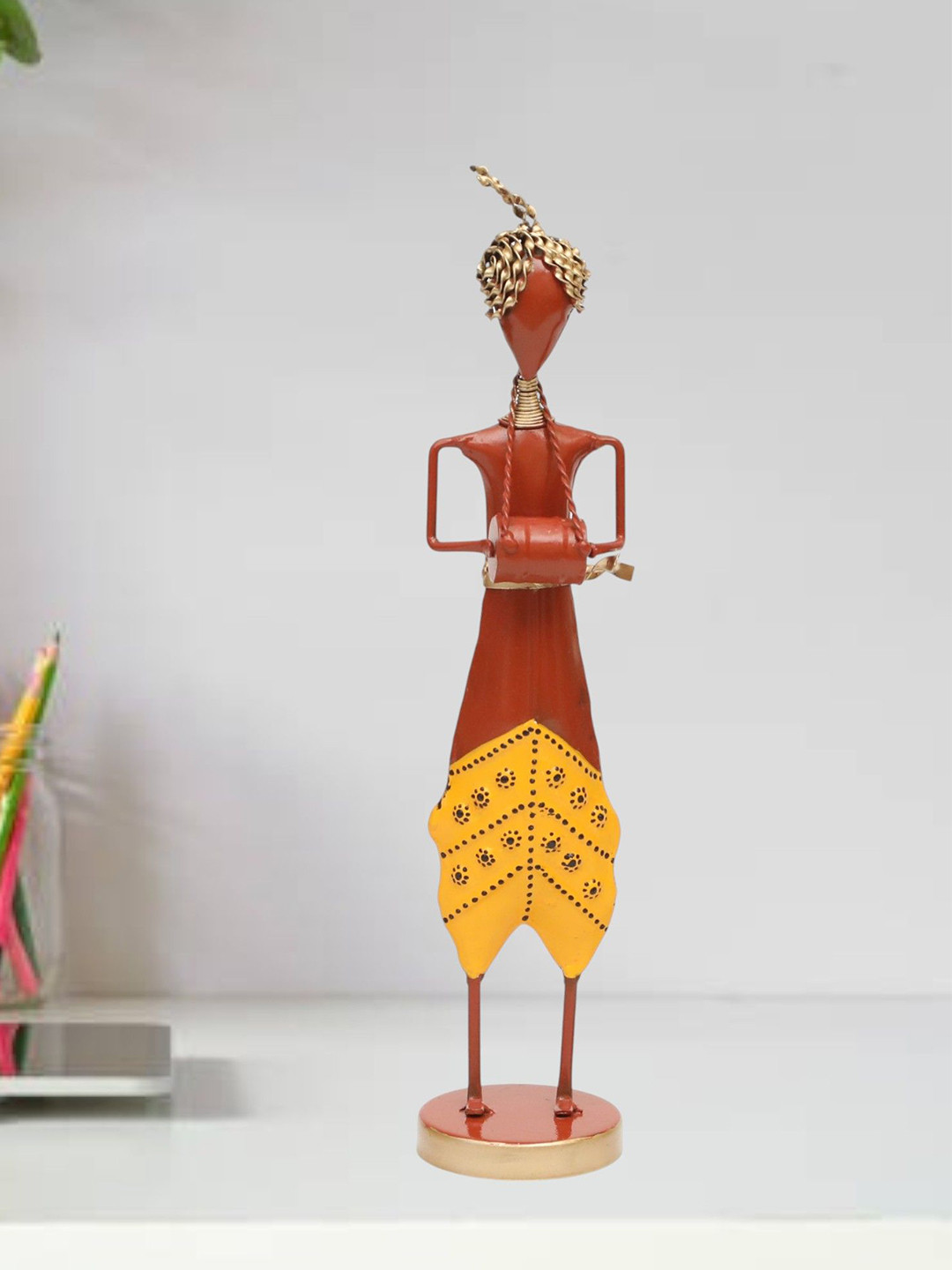 vedas F-Iris Orange & Yellow Dhol Curio Showpiece