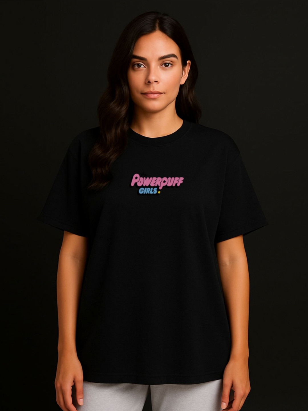 Anikmart Women Powerpuff Girls Dri-FIT Typography Printed Cotton Oversized T-shirt