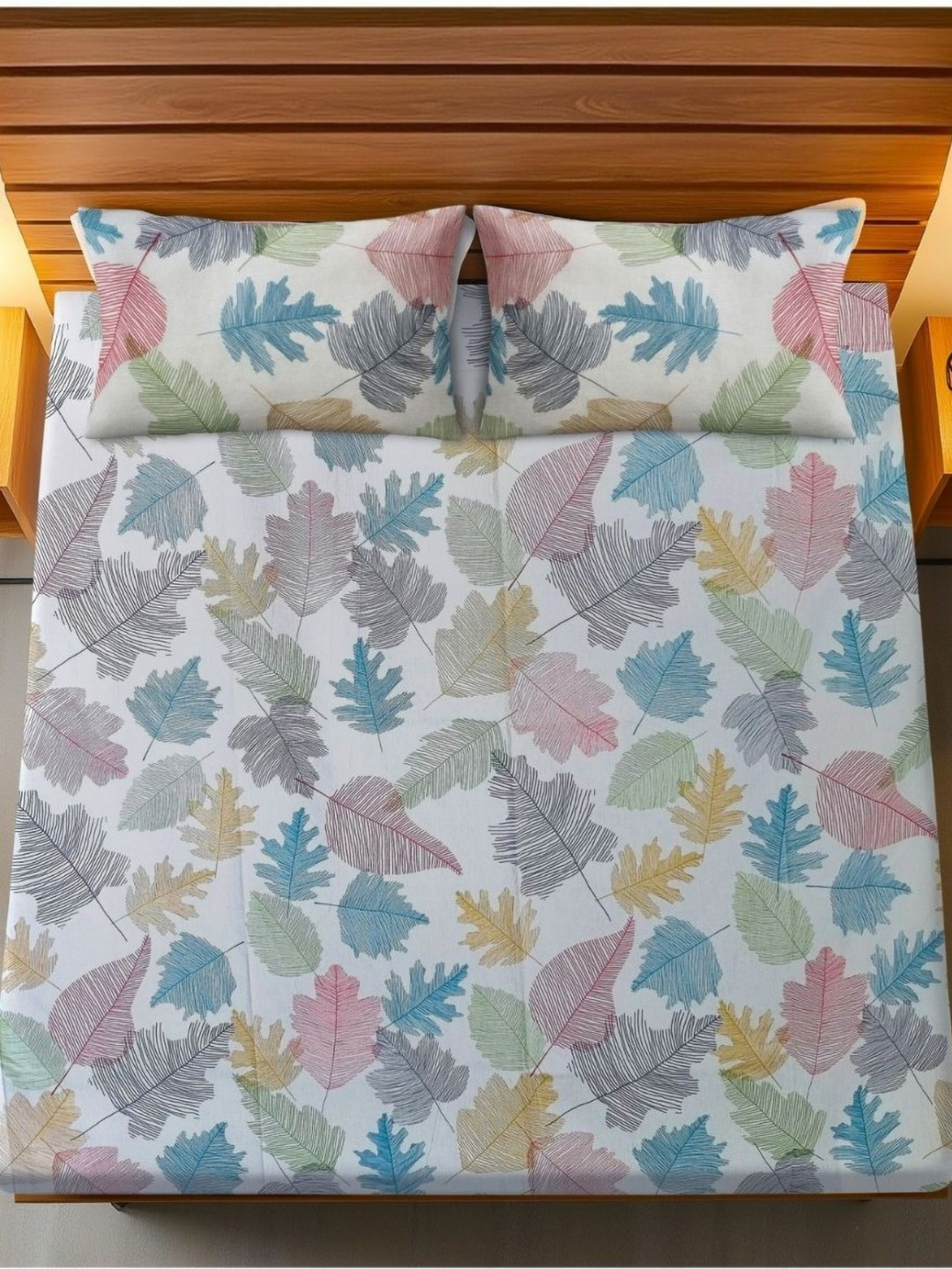 HARYANA HOOPS Grey & Blue Floral Printed Cotton 300 TC King Bedsheet Set 2.77m x 2.77m