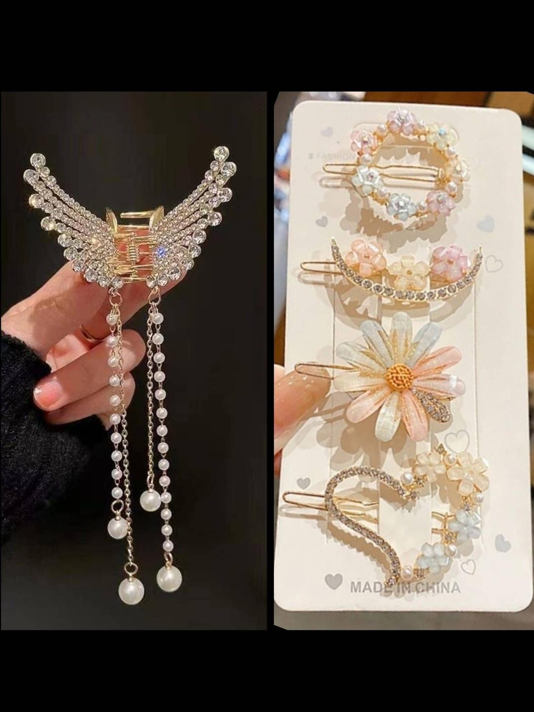 alamodey Set of 5 Embellished Claw Clip and Hairpins