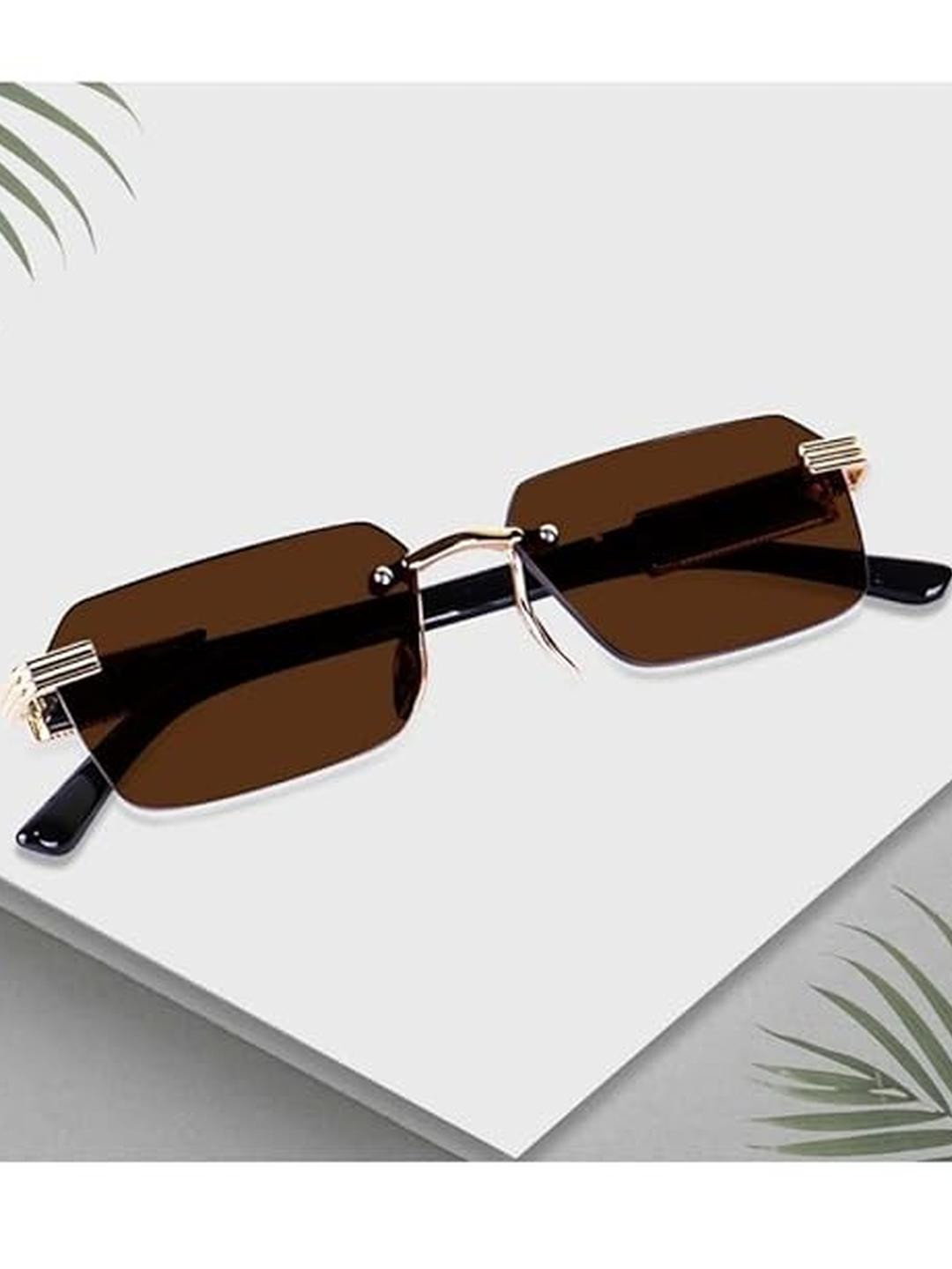 Arzonai Unisex Brown UV Protected Lens Metal Sunglasses
