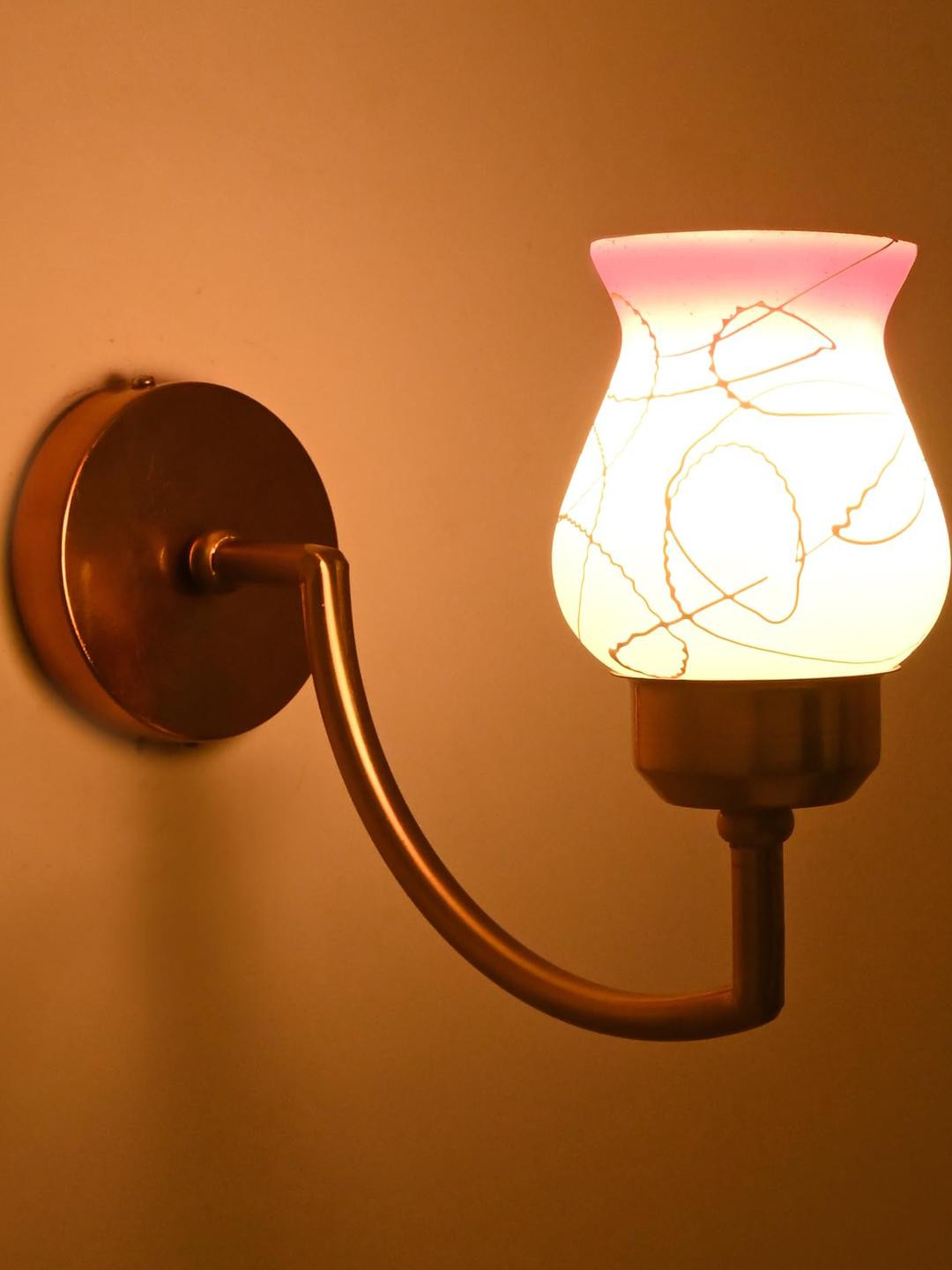 SOMIL Pink And White Cylinder Shaped  Printed Glass Wall Lamp