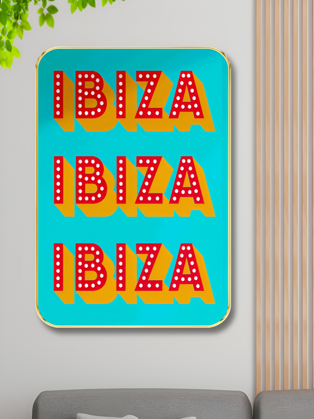 Livin'luxe Blue & Red Ibiza Retro Pop Typography Poster Wall Art