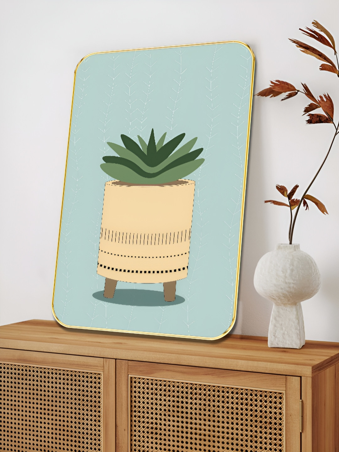 SAF Beige & Green Minimalist Indoor Wall Art