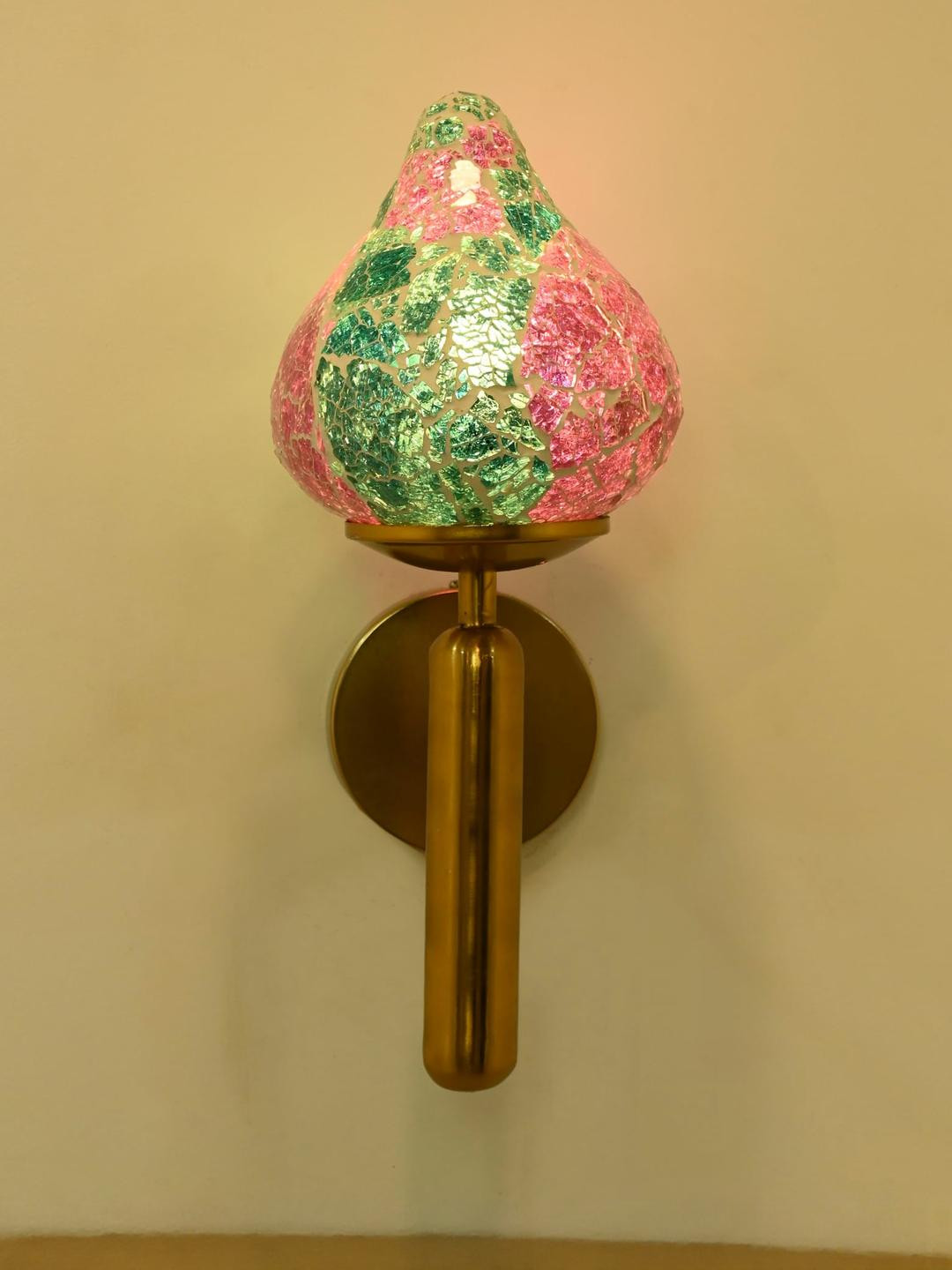 SOMIL Pink & Blue Printed Glass Abstract Shaped Shaped Wall Lamp