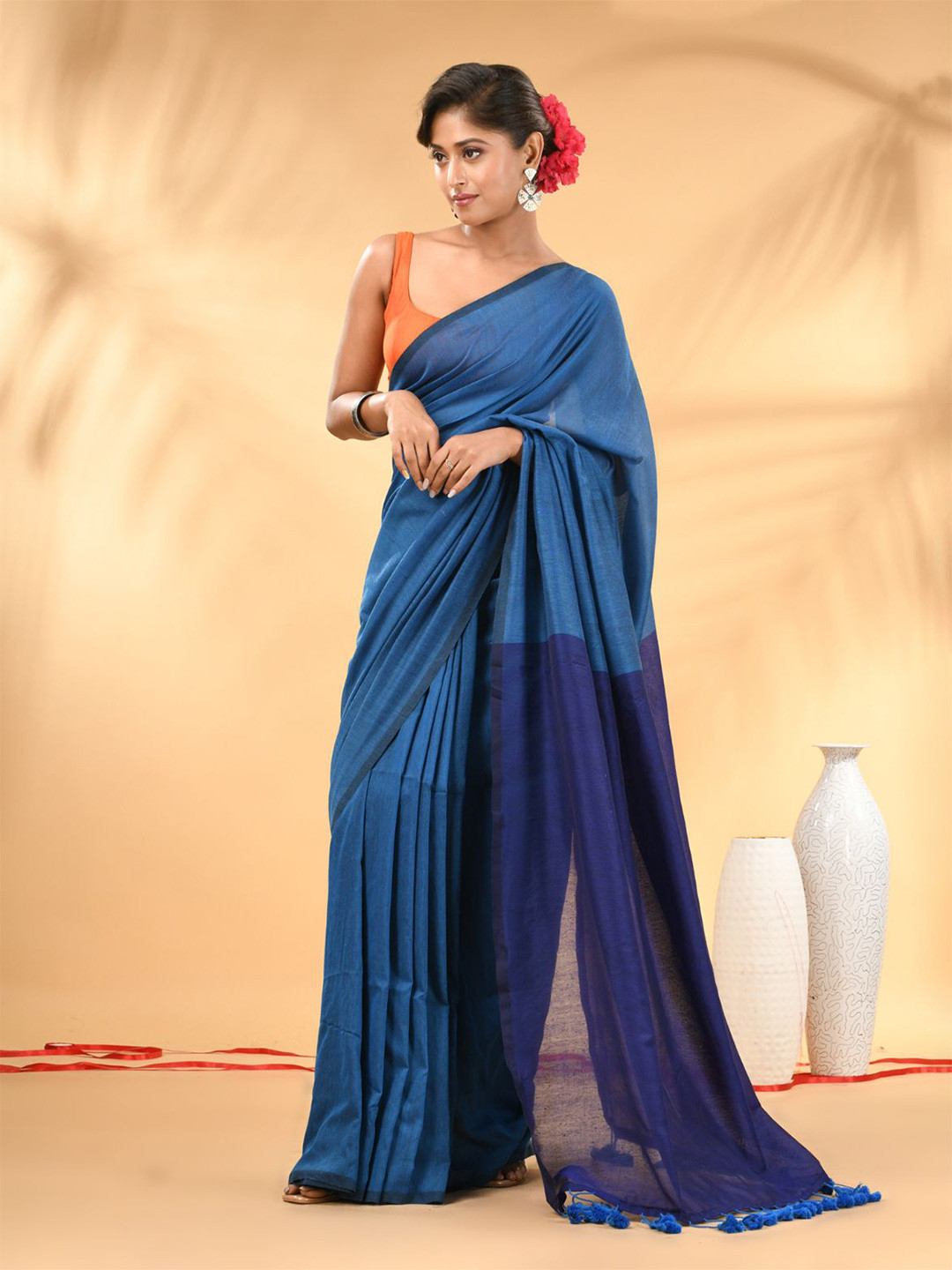 Charukriti Pure Cotton Handspun Saree with Tassel Detailing