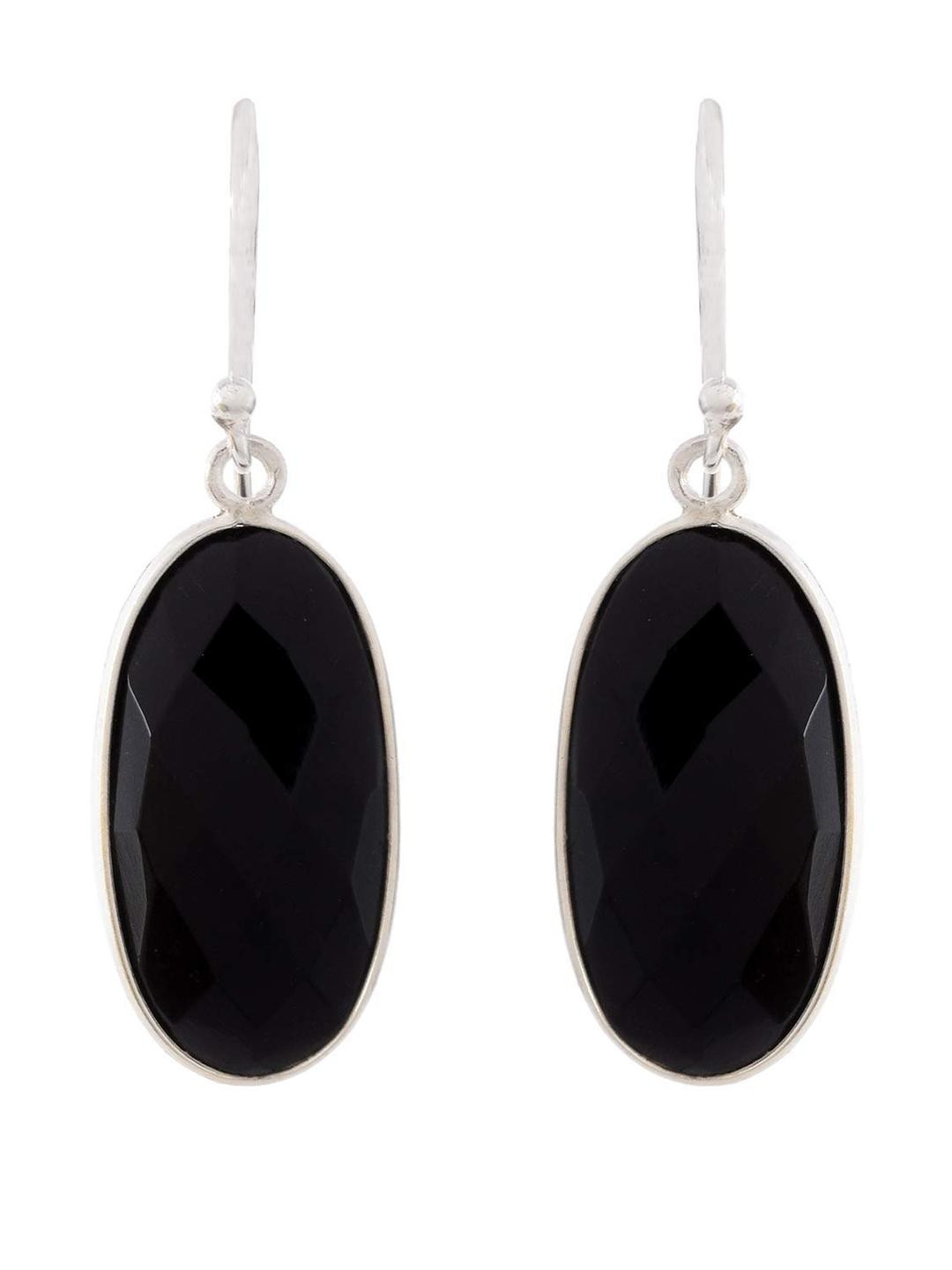 Silver Planets 92.5-925 Sterling Silver Black onyx Stone Long Latest Earring for Women and Girls