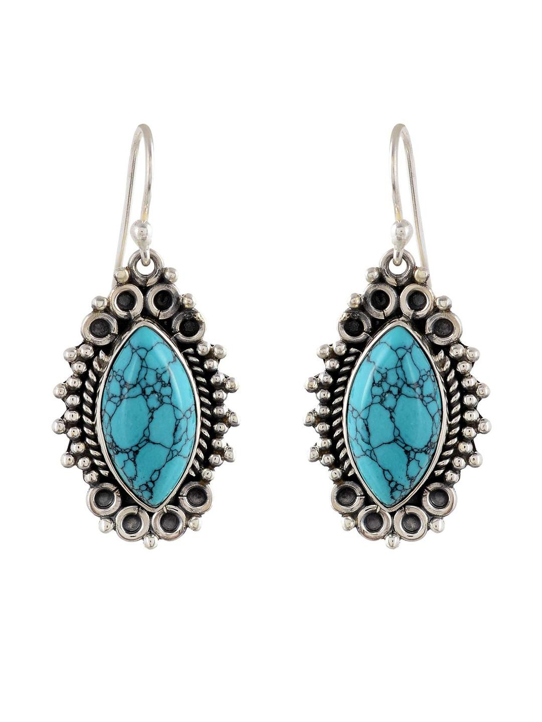 Silver Planets Women Turquoise Blue Earrings