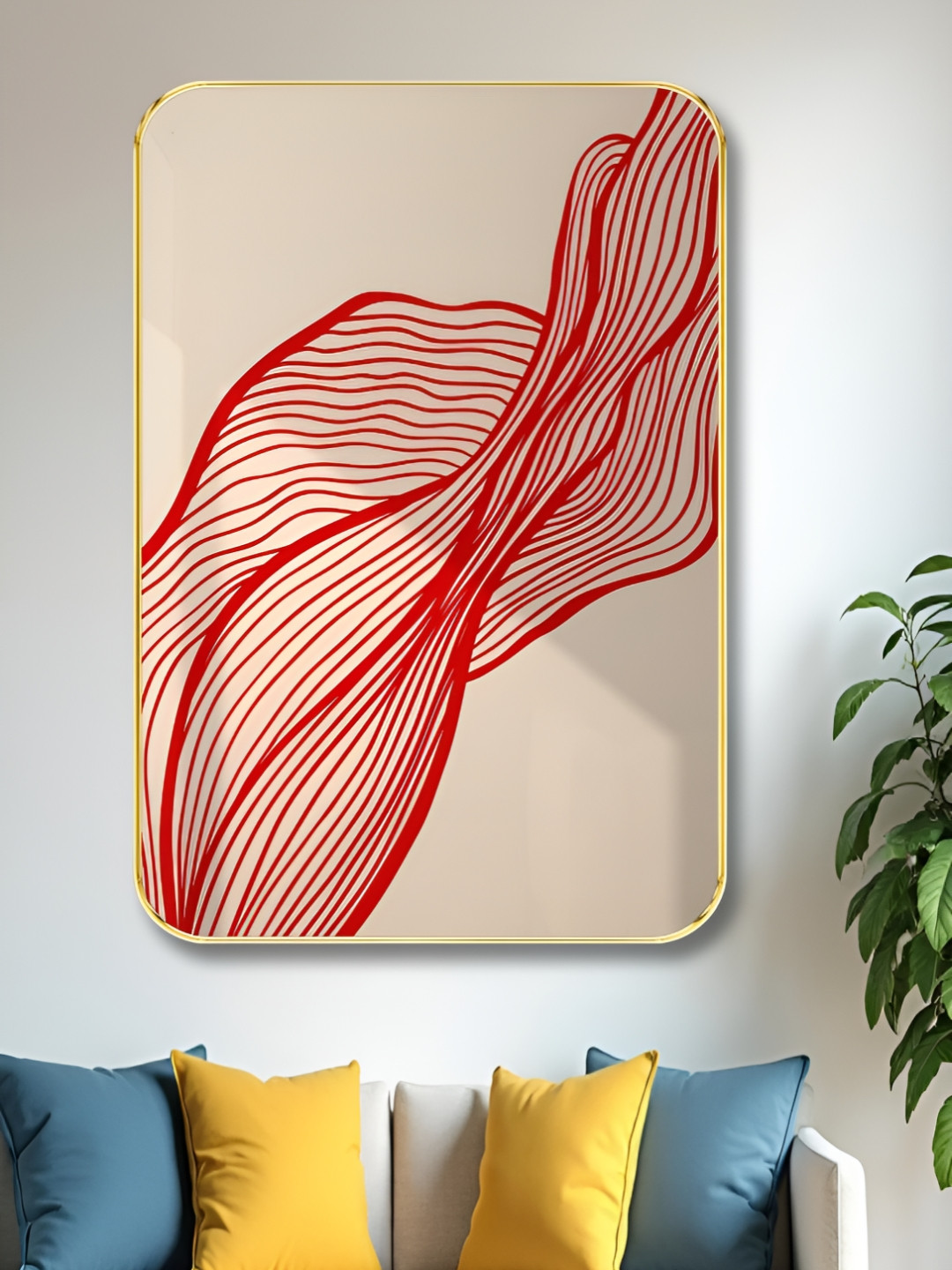 Livin'luxe Beige & Pink Abstract Line Wall Art