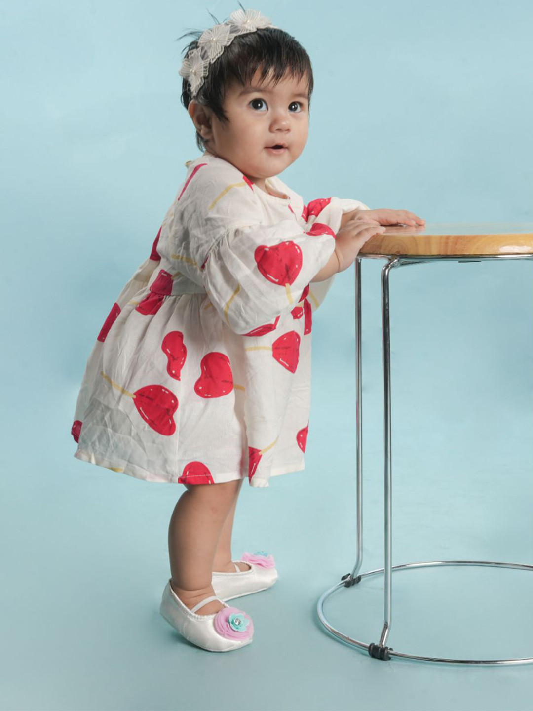 Nature Nook Kids Girls Heart Print Cotton Fit & Flare Dress