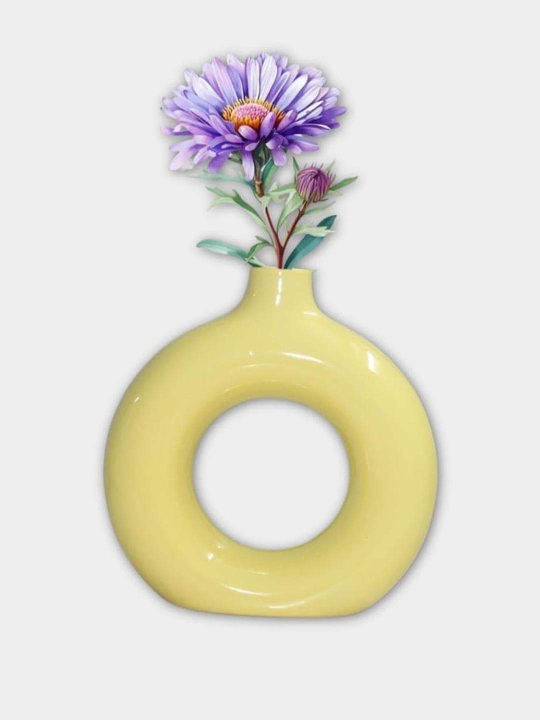 METALLICON Yellow Donut Shaped Ceramic Vase