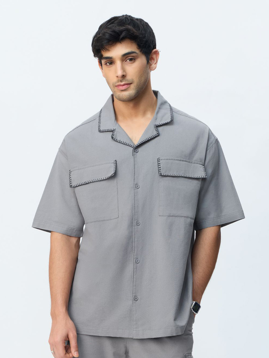 The Souled Store Oversized Utility Cotton Linen Casual Shirt