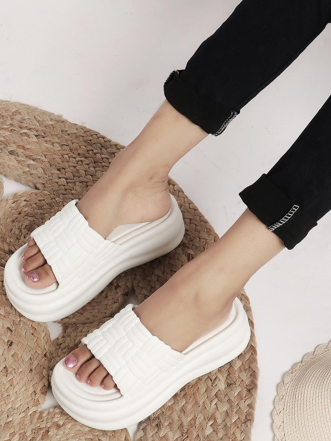 TOMSY CHOICE Adults-Women White Sliders Flip Flops