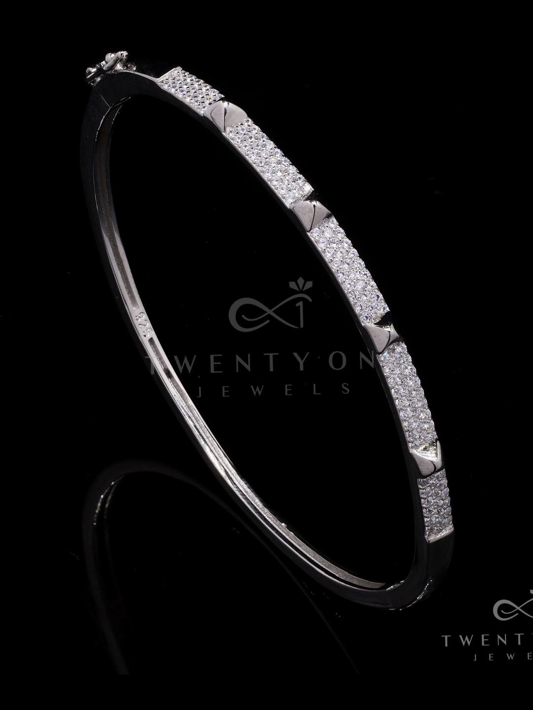 Twenty One Jewels Women Sterling Silver Kada Bracelet