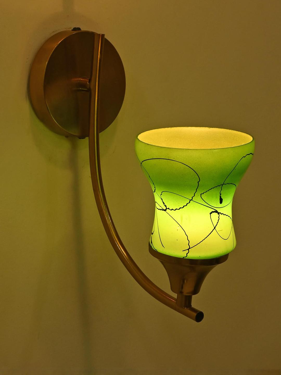 SOMIL Cylinder Shaped Black And Green Printed Glass Wall Lamp