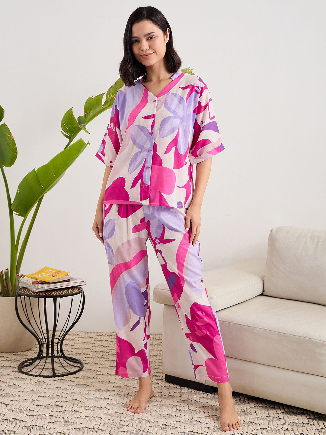 July Women Printed Pure Cotton Night suit