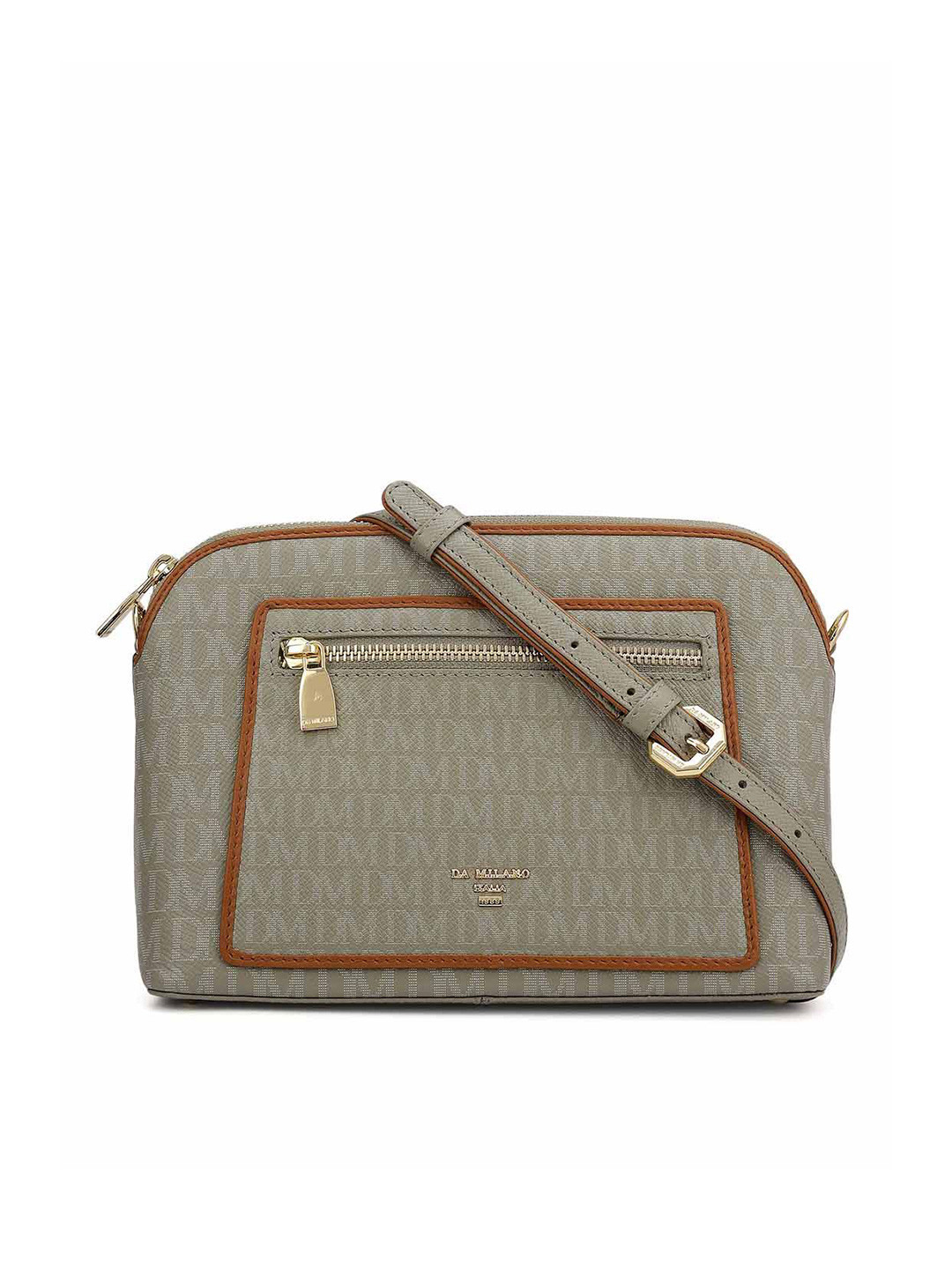 Da Milano Typography Printed Structured Leather Sling Bag