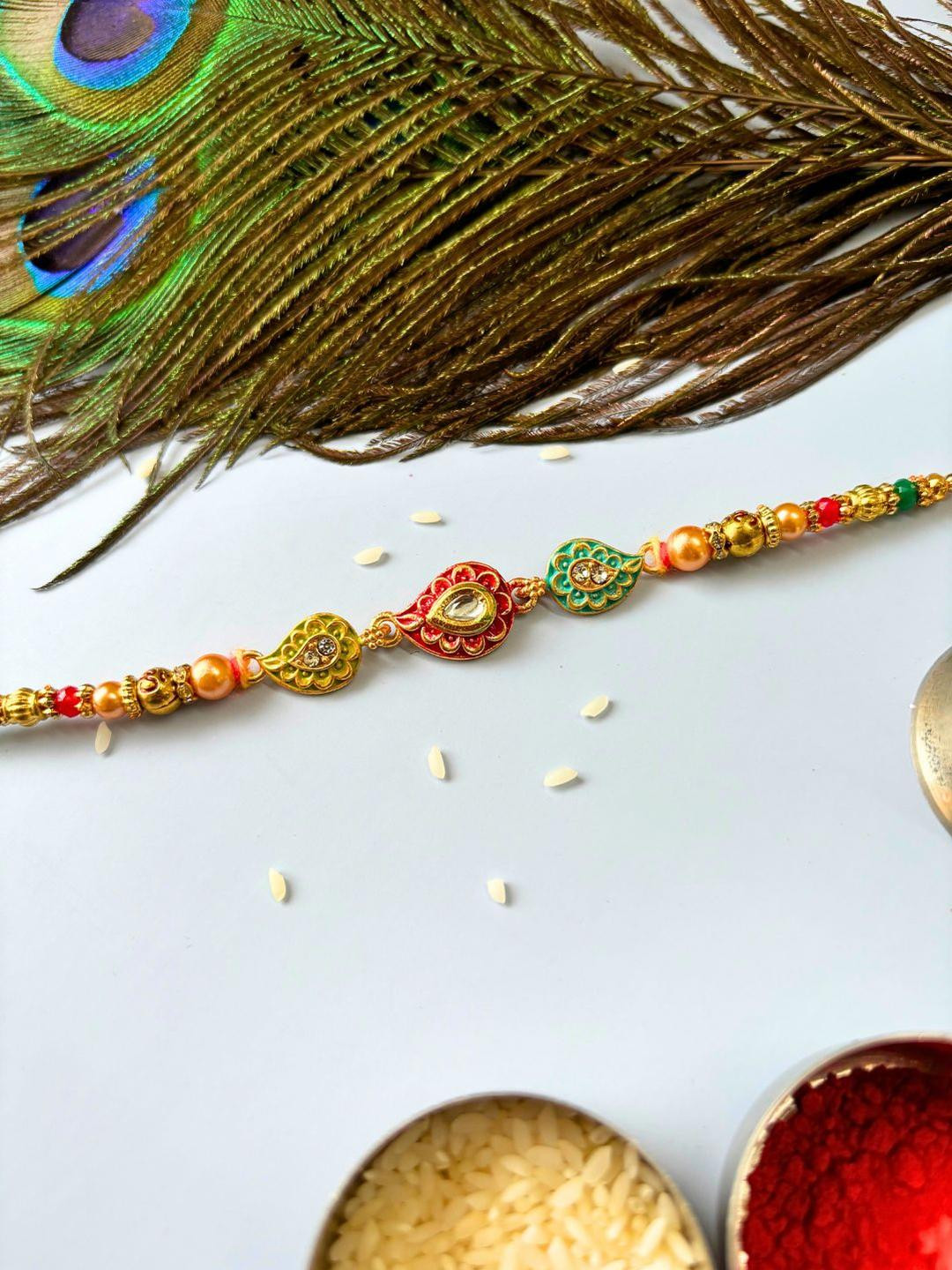 Meenakari Kundan Traditional Handmade Rakhi for Brother