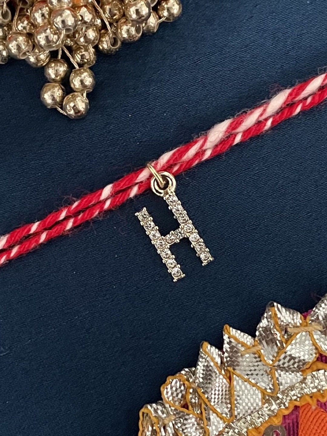Digital Dress Room H Letter Initial AD Studded Thread Rakhi